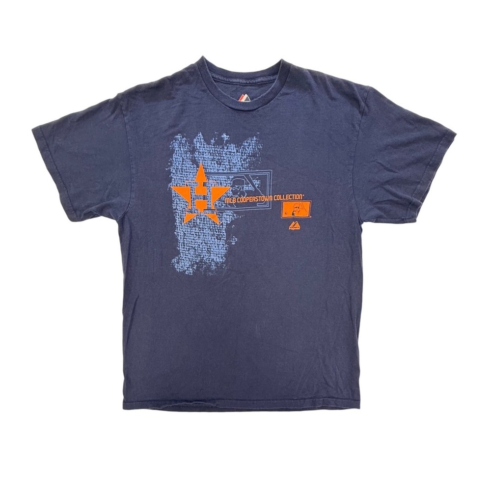Majestic Houston Astros MLB Cooperstown Collection Navy Blue Graphic Tee Mens L